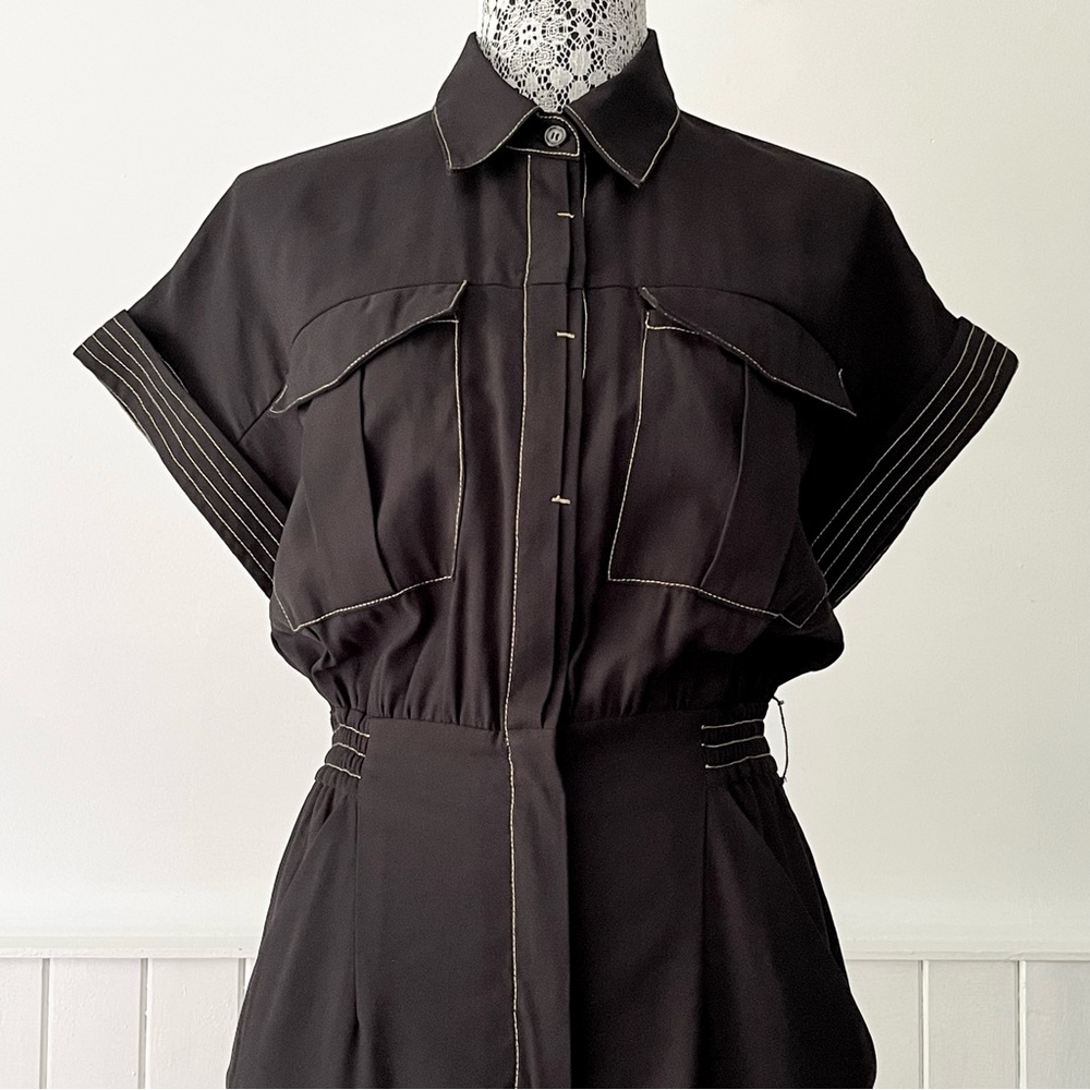 Rock & Republic Button Down Short Sleeve Jumpsuit with TopStitching Size M - Picture 2 of 14